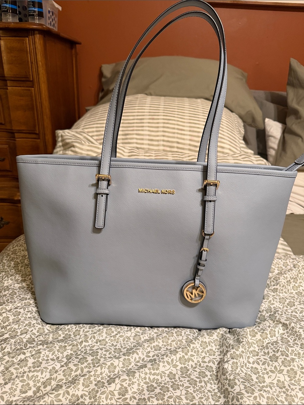 Michael Kors Pale Blue Saffiano Leather Multifunction Travel Tote Bag NWT